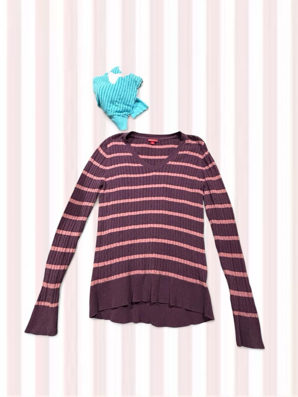 Merona Purple and Pink Striped V-Neck Sweater